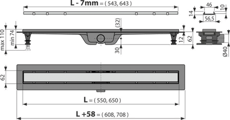 Odpływ podłogowy z obramowaniem do rusztu dwustronnego
