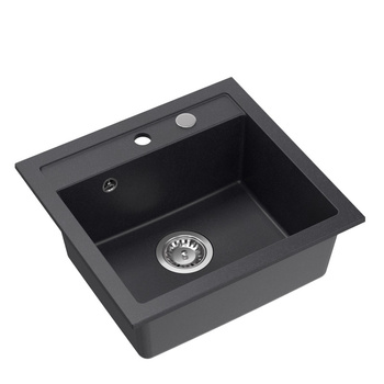 Zlewozmywak granitowy JOHNNY 110 – jednokomorowy, wpuszczany, black dotted/elementy stalowe, Quadron
