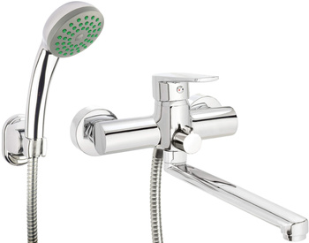 Bateria umywalkowo-wannowa ścienna z zestawem prysznicowym chrom BUT 057M