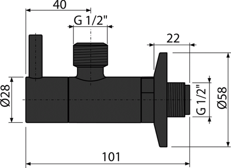 Zawór kątowy z filtrem 1/2"×1/2", czarny-mat