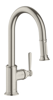 AX Montreux Jednouchwytowa bateria kuchenna 180 z wyciąganą wylewką, Stal Szlachetna Finish