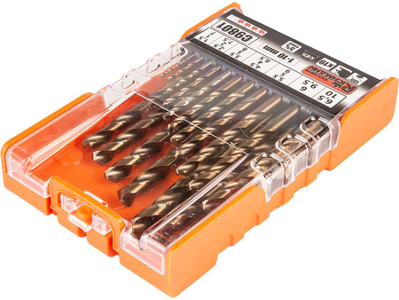 WIERTŁA DO METALU KOBALTOWE 1-10 MM 19 ELEM. PLASTIKOWE PUDEŁKO