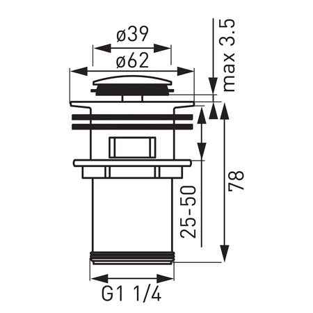 Zawór spustowy z przelewem, click-clack, 5/4", złoty