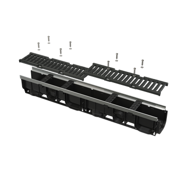 Odwodnienie zewnętrzne 100 mm z obramowaniem metalowym, ruszt żeliwny, C250