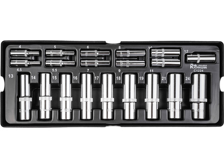 WKŁAD - NASADKI DŁUGIE 1/4', 1/2' 4-24 MM 20 ELEM. (TACKA C1101 W ZESTAWIE)