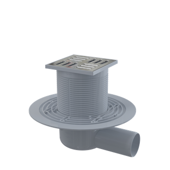 Kratka ściekowa 105×105/50 mm odpływ boczny, kratka nierdzewna, syfon mokry