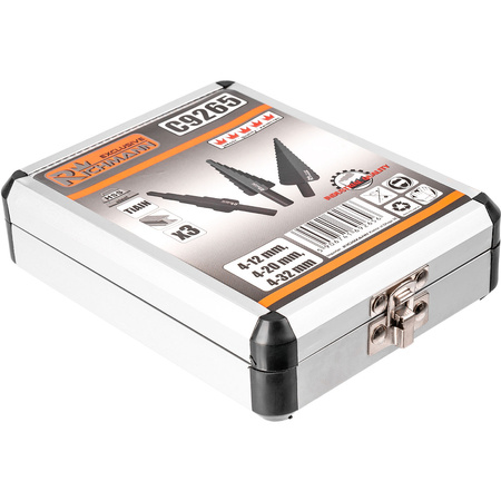 WIERTŁA STOPNIOWE DO METALU 4-32 MM 3 ELEM. ALU. PUDEŁKO