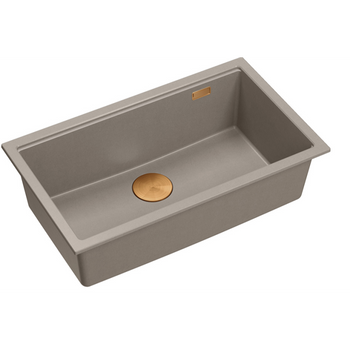 Zlewozmywak granitowy LOGAN 110 – jednokomorowy, podwieszany, soft taupe/elementy miedziane, Quadron