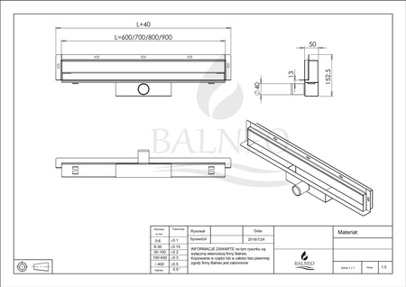W-Drain 2w1 Odpływ liniowy ścienny 60 cm dwustronny chrom