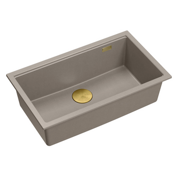 Zlewozmywak granitowy LOGAN 110 – jednokomorowy, podwieszany, soft taupe/elementy złote, Quadron