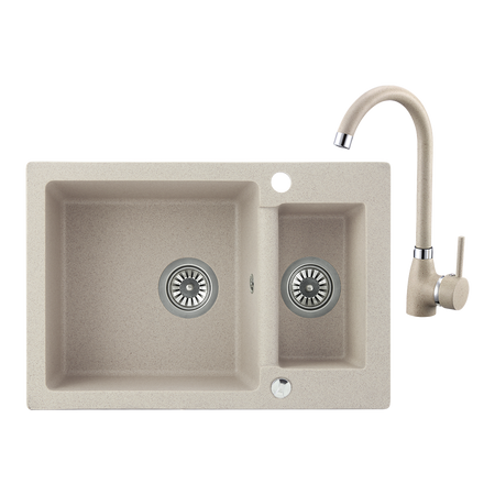 Celia - zlewozmywak 1,5-komorowy z baterią granitową z wylewką U