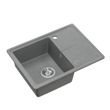 Zlewozmywak granitowy TONY 116 – jednokomorowy, wpuszczany, silver stone/elementy stalowe, Quadron