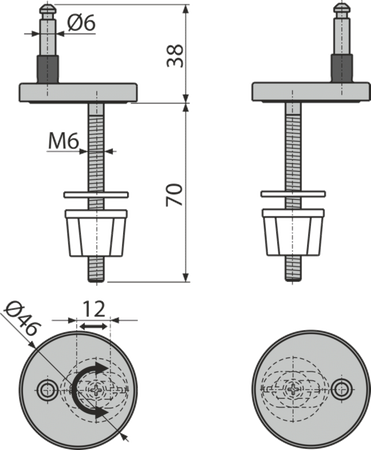 Zawiasy do A64, A66, A67, trzpień 6 mm (od 2015)