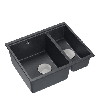 Zlewozmywak granitowy LOGAN 150 – półtorakomorowy, wpuszczany, black diamond/elementy stalowe, Quadron