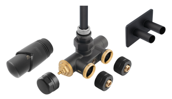 Dekoracyjny zestaw termostatyczny z nastawą wstępną, tuleją zanurzeniową i głowicą termostatyczną, antracytowy