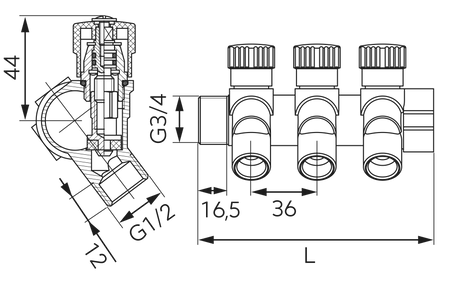 Rozdzielacz sanitarny 2-drogowy 3-4"x1-2"