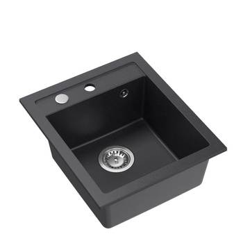 Zlewozmywak granitowy JOHNNY 100 – jednokomorowy, wpuszczany, black dotted/elementy stalowe, Quadron