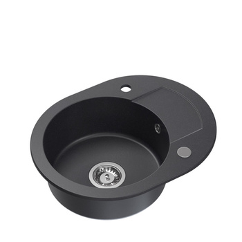 Zlewozmywak granitowy JOHNNY 216 – jednokomorowy, wpuszczany, black dotted/elementy stalowe, Quadron