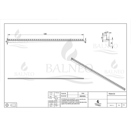 Listwa spadkowa przyścienna prawa 120 cm inox