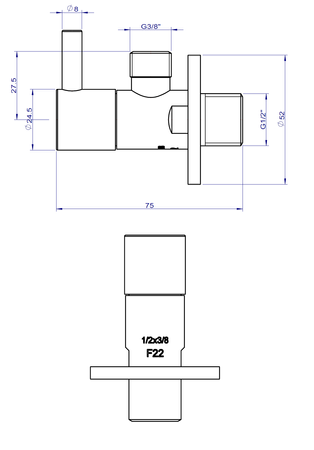 ROTONDO zawór kątowy podłączeniowy 1/2"x3/8", złoty