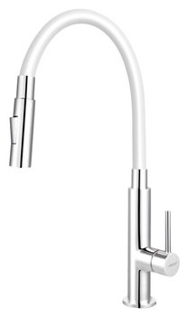 ZUMBA SLIM 2F bateria zlewozmywakowa z elastyczną białą wylewką, chrom