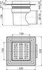 Kratka ściekowa 150×150/110 mm odpływ boczny, kratka nierdzewna, dwa poziomy izolacji, syfon mokry