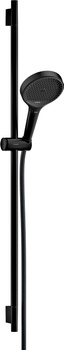 HG Rainfinity Zestaw prysznicowy 130 3jet EcoSmart z drążkiem S Puro 90 cm PushSlider i tekstylnym wężem Designflex 160 cm, Czarny Matowy