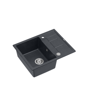 Zlewozmywak granitowy MORGAN 116 – jednokomorowy, wpuszczany, black diamond/elementy stalowe, Quadron