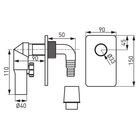 Syfon pralkowy podtynkowy DN40/50, chrom