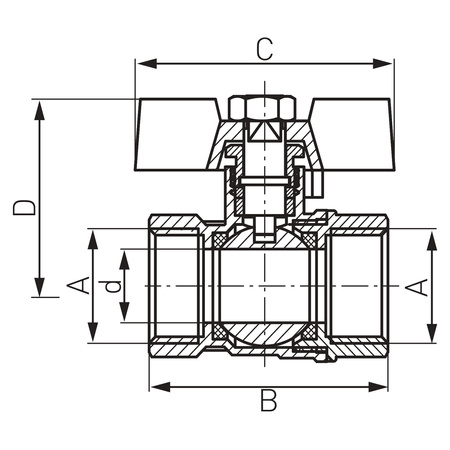 Zawór kulowy GW-GW z motylkiem 1-2" Standard