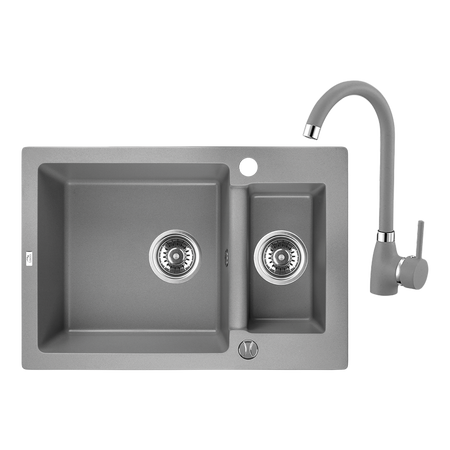 Celia - zlewozmywak 1,5-komorowy z baterią granitową z wylewką U