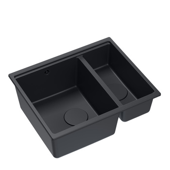 Zlewozmywak granitowy LOGAN 150 – półtorakomorowy, wpuszczany, pure carbon/elementy pure carbon, Quadron