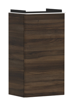 HG Xelu Q Szafka pod małą umywalkę wiszącą z drzwiami lewymi 340/245, Ciemny Orzech, Kolor uchwytów: Biały Matowy