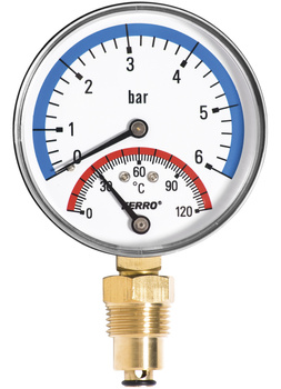 Termomanometr 80 mm 1-2" radialny 0-6 bar, 0-120°C
