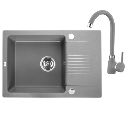 Celia - zlewozmywak 1-komorowy z półociekaczem z baterią granitową z wylewką U