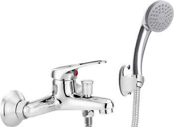 Bateria wannowa ścienna z zestawem prysznicowym stała chrom Lobo BYU 011M