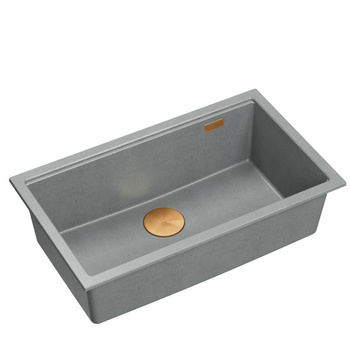 Zlewozmywak granitowy LOGAN 110 – jednokomorowy, podwieszany, silver stone/elementy miedziane, Quadron