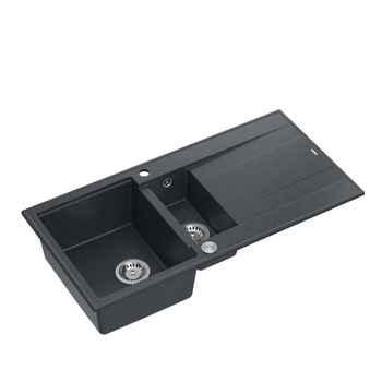 Zlewozmywak granitowy EVAN 156 – półtorakomorowy, wpuszczany, black diamond/elementy stalowe, Quadron