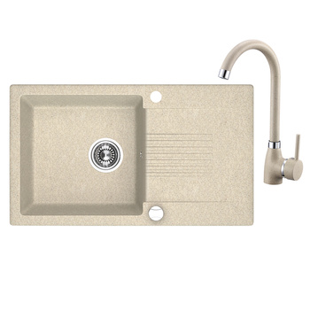 Celia - zlewozmywak 1-komorowy z ociekaczem z baterią granitową z wylewką U