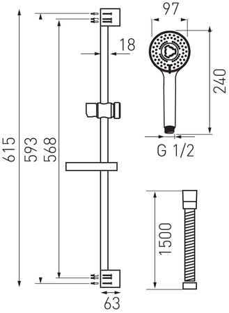 TUTTI zestaw natryskowy przesuwny 3-funkcyjny, chrom