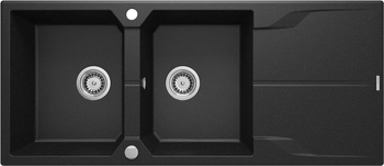 Zlewozmywak granitowy 2-komorowy z ociekaczem grafit metalik nero ZQN G213