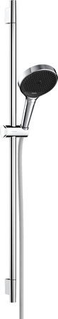 HG Rainfinity Zestaw prysznicowy 130 3jet z drążkiem S Puro 90 cm PushSlider i tekstylnym wężem Designflex 160 cm, Chrom