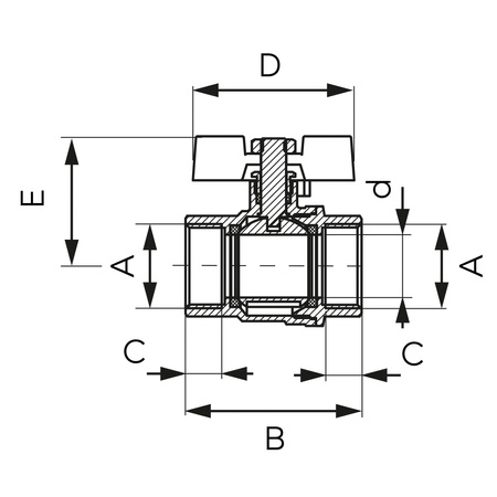 Zawór kulowy GW-GW z motylkiem, 1 1-4", F-Power