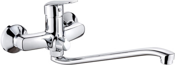 Bateria umywalkowa ścienna z wydłużoną wylewką - podłączenie na wąż chrom BMO 056M