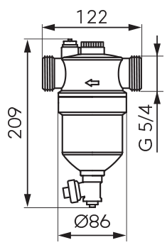 Magnetyczny separator zanieczyszczeń 1 1/4", Montaż poziomy, nakrętno - nakrętny