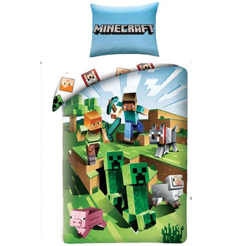 Pościel bawełniana dla dzieci 160x200 + 70x80 cm Minecraft MNC-129BL