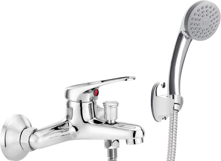 Bateria wannowa ścienna z zestawem prysznicowym stała chrom Lobo BYU 011M