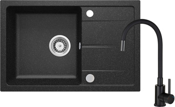 Zlewozmywak granitowy z baterią z elastyczną wylewką elastyczna nero grafit Leda ZRDP2113