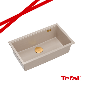 LOGAN 110 GraniteQ zlewozmywak pearl beige 76x45x23,5 cm 1-komorowy podwieszany z syfonem manualnym miedziany + PATELNIA TEFAL WOK
