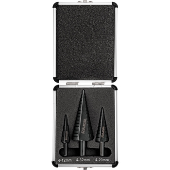 WIERTŁA STOPNIOWE DO METALU 4-32 MM 3 ELEM. ALU. PUDEŁKO